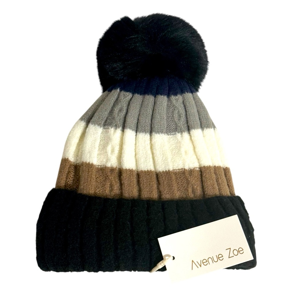 Multi Color Soft Winter Beanie Hat with Pom Pom